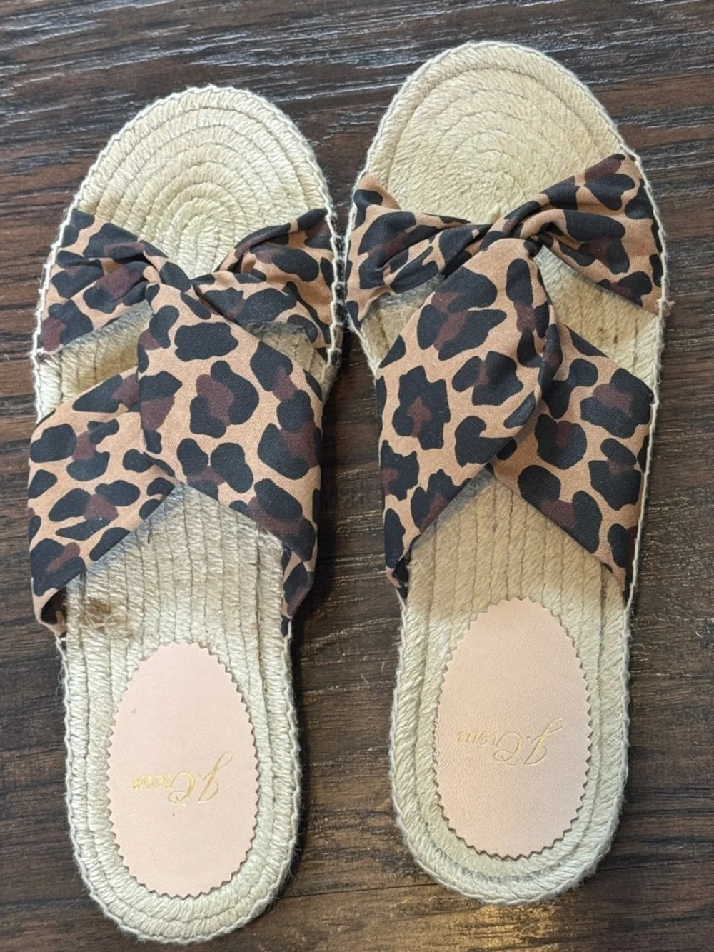 J. Crew Leopard Print Knotted Espadrille Slide Sandals - Brown and Black